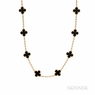 Van Cleef & Arpels 18kt Gold and Onyx "Alhambra" Necklace, France, twenty motifs, lg. 32 1/2 in., no. CL84242, maker's mark and guarant
