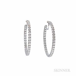 18kt White Gold and Diamond Hoop Earrings, set with full-cut diamonds, approx. total wt. 12.00 cts., lg. 2 in.