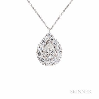 14kt White Gold and Diamond Pendant, set with a pear-shape diamond weighing approx. 1.40 cts., framed by full-cut diamonds, approx. tot