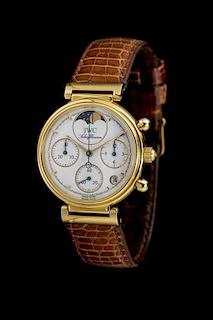 * An 18 Karat Yellow Gold Ref. 3735 Chronograph and Moonphase DaVinci Wristwatch, IWC,