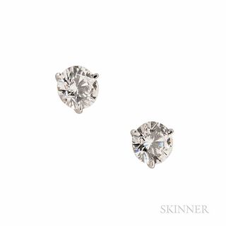 Platinum and Diamond Earstuds, the round brilliant-cut diamonds weighing 2.01 and 2.02 cts. Note: Accompanied by GIA report no. 1159618