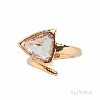 18kt Gold and Diamond Ring, bezel-set with a modified heart brilliant-cut diamond weighing 5.05 cts., size 6. Note: Accompanied by GIA