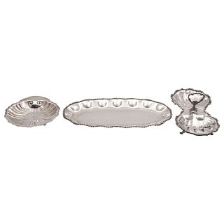 Lot of Centerpieces, Mexico, 20th century, 0.925 Sterling Silver, Shell and oval-style design, 1617 g, Pieces: 3