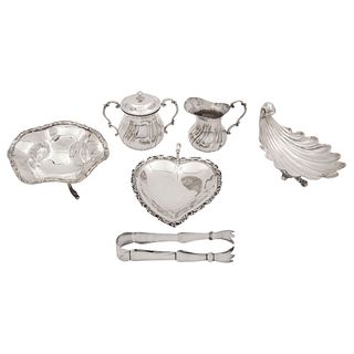 Mixed Lot, Mexico, 20th century, 0.925 Sterling Silver and silver metal, Consists of ashtrays, cream jug, and sugar bowl, 830 g, Pieces: 6
