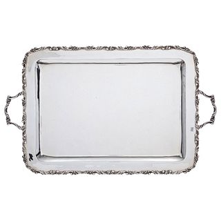 Service Tray, Mexico, 20th century, GH Sterling Silver 0.925, Rectangular, carved edge with acanthus-style design, 2504 g