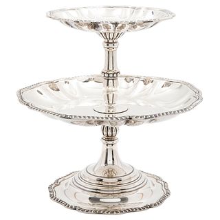 Fruit Platter, Mexico, 20th century, ORTEGA Sterling Silver 0.925, Two tiers, carved edges, stepped base, 3166 g