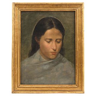 ADRIÁN UNZUETA (MÉXICO, 1865-?) RETRATO DE MUJER, Signed, Oil on canvas, Conservation details, 15.7 x 11.6" (40 x 29.5 cm)