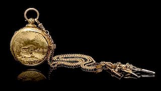 An 18 Karat Yellow Gold Dual-Time Keywound Hunter Case Captain's Pocket Watch, M. J. Tobias,
