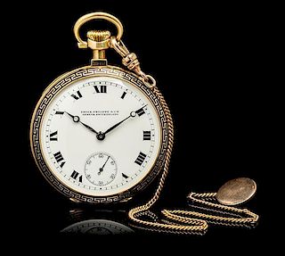 An 18 Karat Yellow Gold and Enamel Open Face Pocket Watch, Patek Philippe for S. Nordlinger & Sons Los Angeles, Circa 1912,
