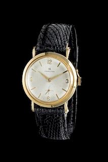 * A 14 Karat Yellow Gold Wristwatch, Hamilton, Circa 1949,