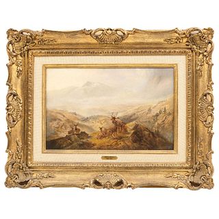 WILLIAM II WATSON, (SCOTLAND, 1831-1921), MANADA DE CIERVOS, Oil on canvas, Signed, 10.4 x 16.3" (26.5 x 41.5 cm)