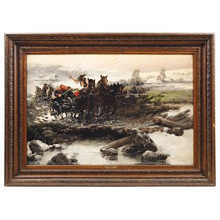 JAROSLAV FRANTISEK JULIUS VESIN, (CZECH REPUBLIC, 1859-1915), UN PASEO DIFÍCIL, Oil on canvas, Signed and dated, 23.6 x 35.4" (60 x 90 cm)