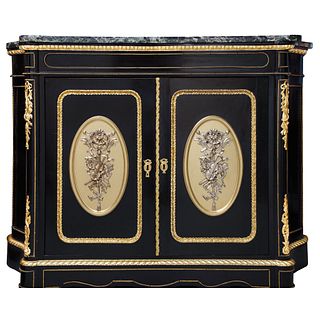 CABINET, FRANCE, CA. 1900, NAPOLEÓN III STYLE, Made of ebonized wood, decorated with bronze applications, 40.5 x 55.5 x 17.5" (103x141x44.5 cm)