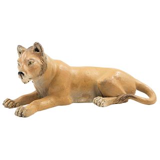 YOUNG LION, MÉXICO, CA. 1900, Made of ceramic, polychrome decoration, Conservation details, 6.6" (17 cm)