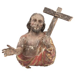CRISTO RESUCITADO, MÉXICO, 18th century, Carved in stuccoed and polychrome wood, Conservation details, 14.5" (37 cm) in height