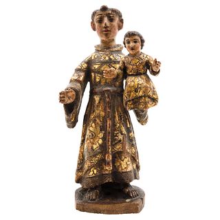 SAN ANTONIO DE PADUA, MÉXICO, 18th century, Carved in polychrome wood, Conservation details, 10.8" (27.5 cm) in height