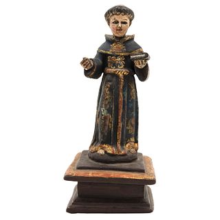 SAN ANTONIO DE PADUA, MÉXICO, 19th century, Carved in polychrome wood with glass eyes, Conservation details, 12.9" (33 cm) in height