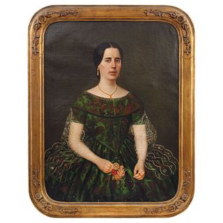 ATTRIBUTED TO JUAN CORDERO (MÉXICO, 1824 - 1884), RETRATO DE DAMA, Oil on canvas, 39.3 x 29.1" (100 x 74 cm)