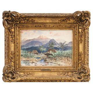 AUGUST LÖHR (GERMANY, 1843-1919), VISTA DE VOLCÁN, Watercolor on paper, Signed and dated 1895, 7.8 x 11" (20 x 28 cm)