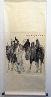 Scroll With Camels And Woman