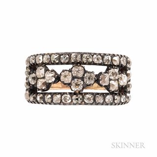Antique Old Mine-cut Diamond Ring, set with foil-back diamonds, approx. total wt. 1.20 cts., silver-topped gold mount, size 7 3/4.