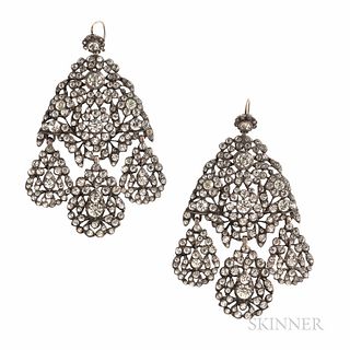 Antique Silver and Paste Girandole Earrings, probably 19th century, set with foil-back pastes, lg. 3 in.