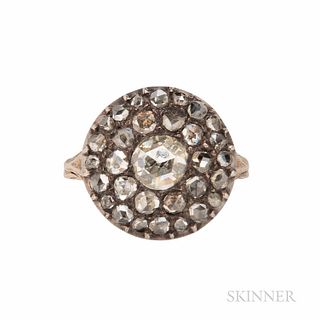 Antique Rose-cut Diamond Ring, set with foil-back rose-cut diamonds, the center diamond measuring approx. 5.50 mm, silver-topped gold m