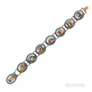 Antique Gold and Micromosaic Bracelet, depicting ruins, lg. 6 1/2, wd. 5/8 in.