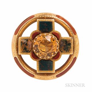 Victorian Gold Scottish Agate Brooch, 9.1 dwt, dia. 1 1/2 in.