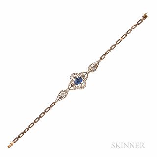 Antique 14kt Gold, Sapphire, and Diamond Bracelet, Russia, set with an oval-cut sapphire measuring approx. 9.10 x 5.70 x 6.50 mm, and o