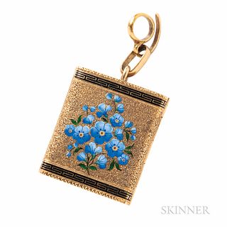 Victorian Gold and Enamel Book-form Locket, with enamel forget-me-nots, opening to four frames, 1 x 13/16 in.