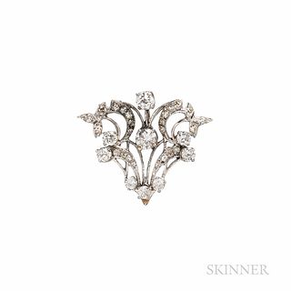 14kt White Gold and Diamond Brooch/Pendant, prong-set with old European, full, and single-cut diamonds, approx. total wt. 2.50 cts., lg