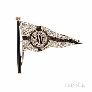 Art Deco Marzo, Paris, Platinum and Diamond Yachting Flag Brooch, France, set with old single-and rose-cut diamonds, and calibre buff-t