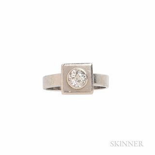Platinum and Diamond Ring, bezel-set with an old European-cut diamond weighing approx. 0.60 cts., 4.5 dwt, size 8.