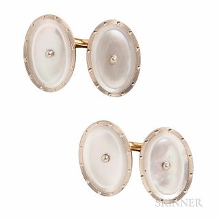 Edwardian Larter & Sons 14kt Gold and Mother-of-pearl Cuff Links, 6.3 dwt, maker's mark.