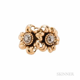 18kt Gold and Diamond Flower Ring, set with old mine-cut diamonds, approx. total wt. 1.00 to 1.25 cts., 8.3 dwt, size 6 1/2