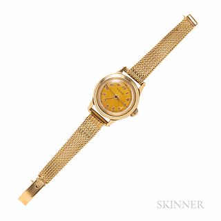 Movado 14kt Gold Wristwatch, Retailed by Raymond Yard, 15-jewel movement, 25 mm, 20.5 dwt, lg. 5 3/4 in.