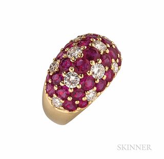 18kt Gold, Ruby, and Diamond Dome Ring, set with full-cut diamonds, approx. total wt. 1.25 cts., and circular-cut rubies, 7.3 dwt, size
