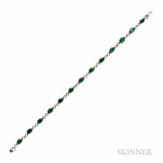 18kt White Gold and Green Garnet Bracelet, with oval-cut prong-set garnets, total wt. 7.88 cts., and bezel-set full-cut diamonds, total