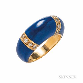 18kt Gold, Lapis, and Diamond Dome Ring, 6.8 dwt, size 7 1/2.