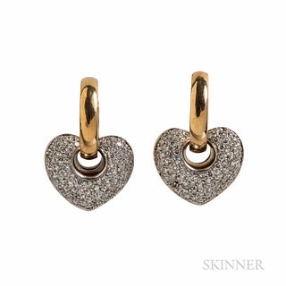 14kt Gold and Diamond Heart Earrings, pave-set with full-cut diamonds, 9.7 dwt, lg. 1 1/8 in.