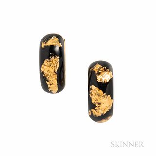 SOHO 18kt Gold and Enamel Hoop Earrings, in the huggie style, 4.9 dwt, lg. 11/16 in.