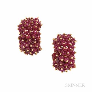 18kt Gold and Ruby Bead Earrings, 10.3 dwt, lg. 7/8 in.