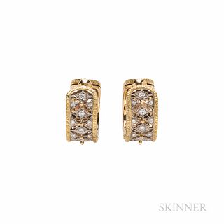 18kt Gold and Diamond Earrings, set with full-cut diamonds, approx. total wt. 0.25 cts., 14.9 dwt, lg. 3/4 in.