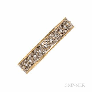 18kt Gold and Diamond Bracelet, the hinged bangle set with full-cut diamonds, approx. total wt. 2.00 cts., 30.0 dwt, interior cir. 6 1/