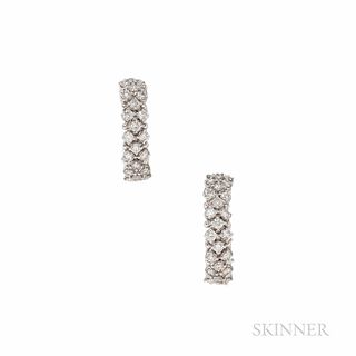 18kt White Gold and Diamond Half-hoop Earrings, set with full-cut diamonds, approx. total wt. 2.50 cts., 10.8 dwt, lg. 1 1/16 in.