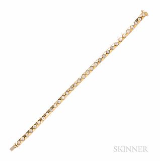 14kt Gold and Diamond Bracelet, set with full-cut diamonds, approx. total wt. 2.25 cts., 9.7 dwt, lg. 7 1/8, wd. 3/16 in.
