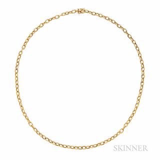 18kt Gold Necklace, composed of woven links, 21.2 dwt, lg. 25 1/2, wd. 1/4 in.