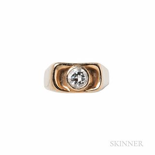 14kt Gold and Diamond Ring, bezel-set with a full-cut diamond weighing 0.82 cts., size 7 1/2.