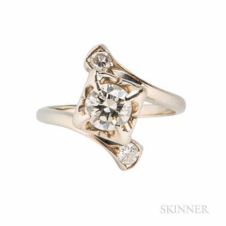 14kt White Gold and Diamond Ring, set with a transitional-cut diamond weighing approx. 0.60 cts., size 5 1/2.